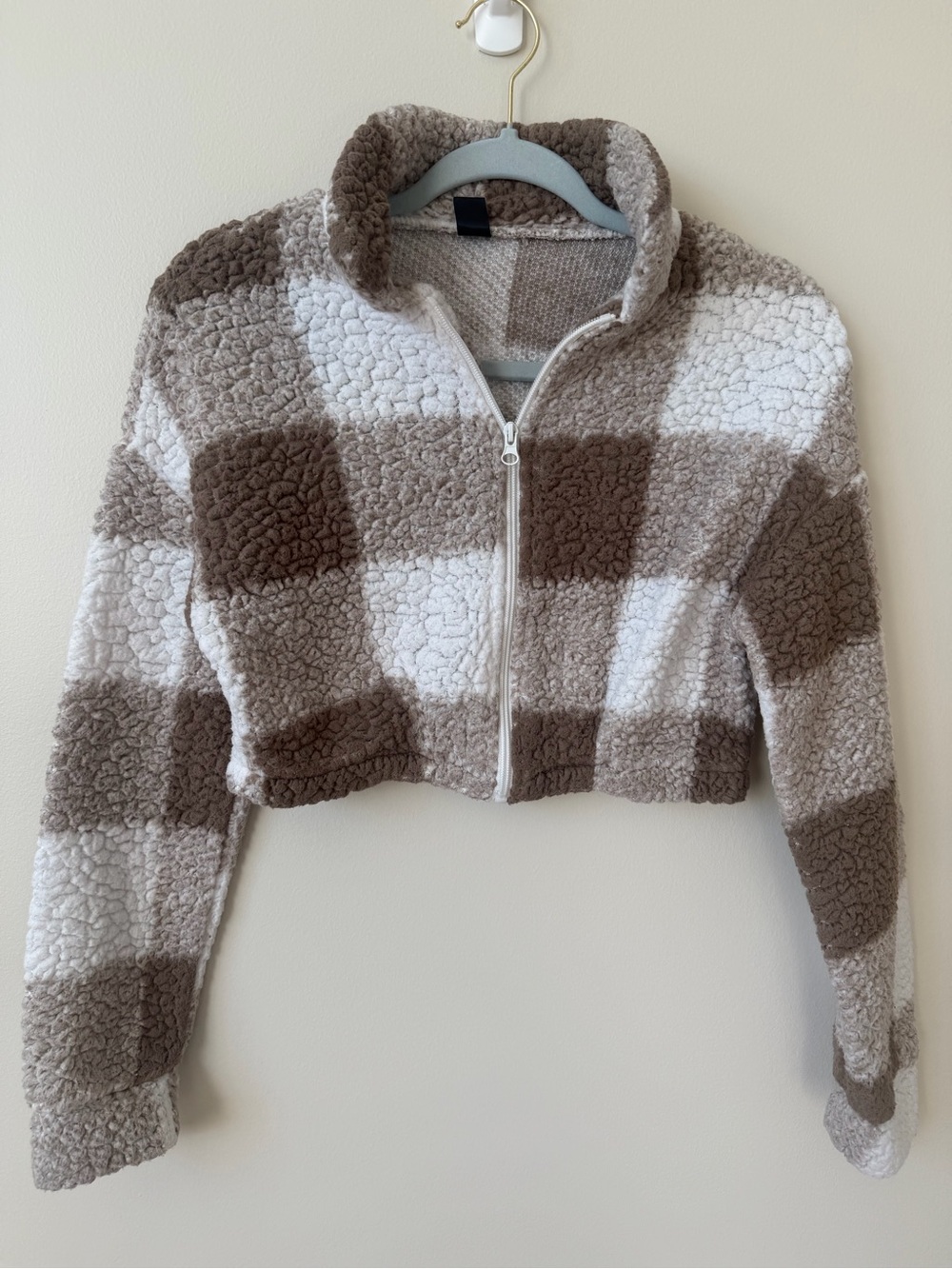 Cropped Sherpa Zip Jacket xs - Taupe & Cream